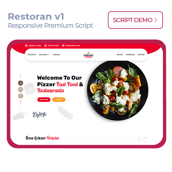 Restoran, Kafe ve Lokanta Web Sitesi Paketi | Profesyonel PHP Çözümü